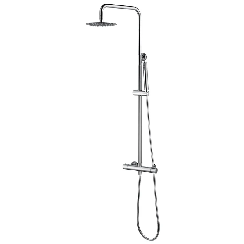 Chicago | Columna de ducha con grifo termostatico | Rociador Redondo acero inox. S.304 Ø20 cm | Extraplano Antical