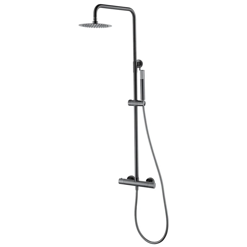 Chicago | Columna de ducha con grifo termostatico | Rociador Redondo acero inox. S.304 Ø20 cm | Extraplano Antical