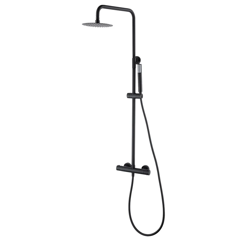 Chicago | Columna de ducha con grifo termostatico | Rociador Redondo acero inox. S.304 Ø20 cm | Extraplano Antical