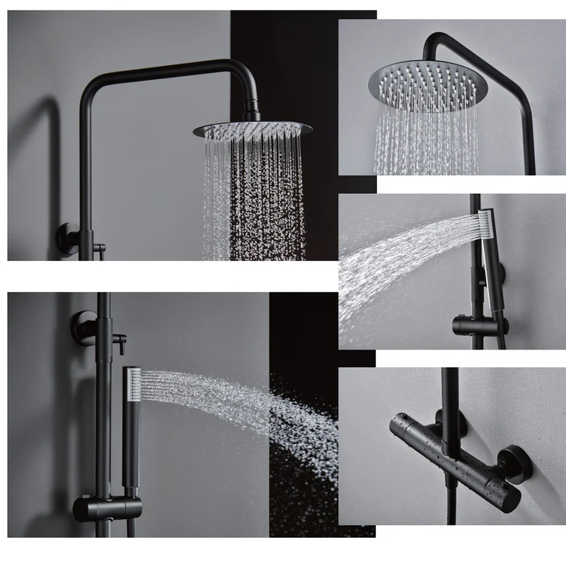 Chicago | Columna de ducha con grifo termostatico | Rociador Redondo acero inox. S.304 Ø20 cm | Extraplano Antical