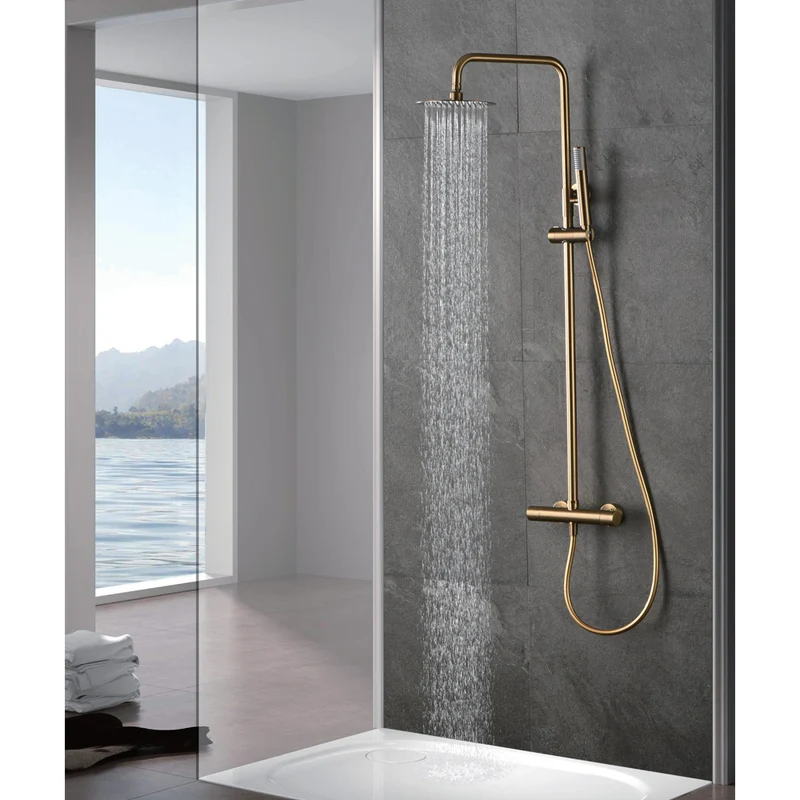 Chicago | Columna de ducha con grifo termostatico | Rociador Redondo acero inox. S.304 Ø20 cm | Extraplano Antical