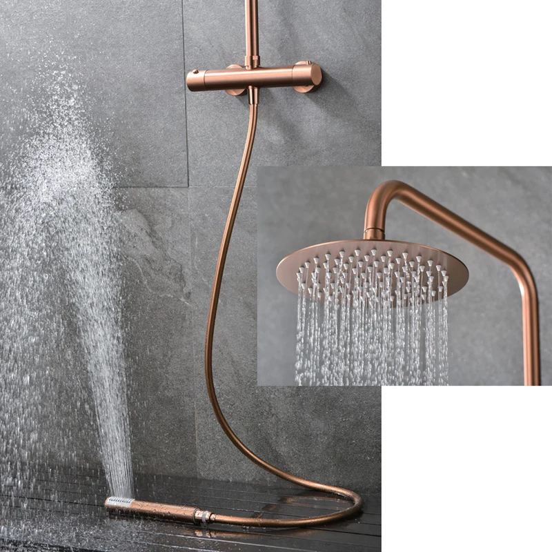 Chicago | Columna de ducha con grifo termostatico | Rociador Redondo acero inox. S.304 Ø20 cm | Extraplano Antical