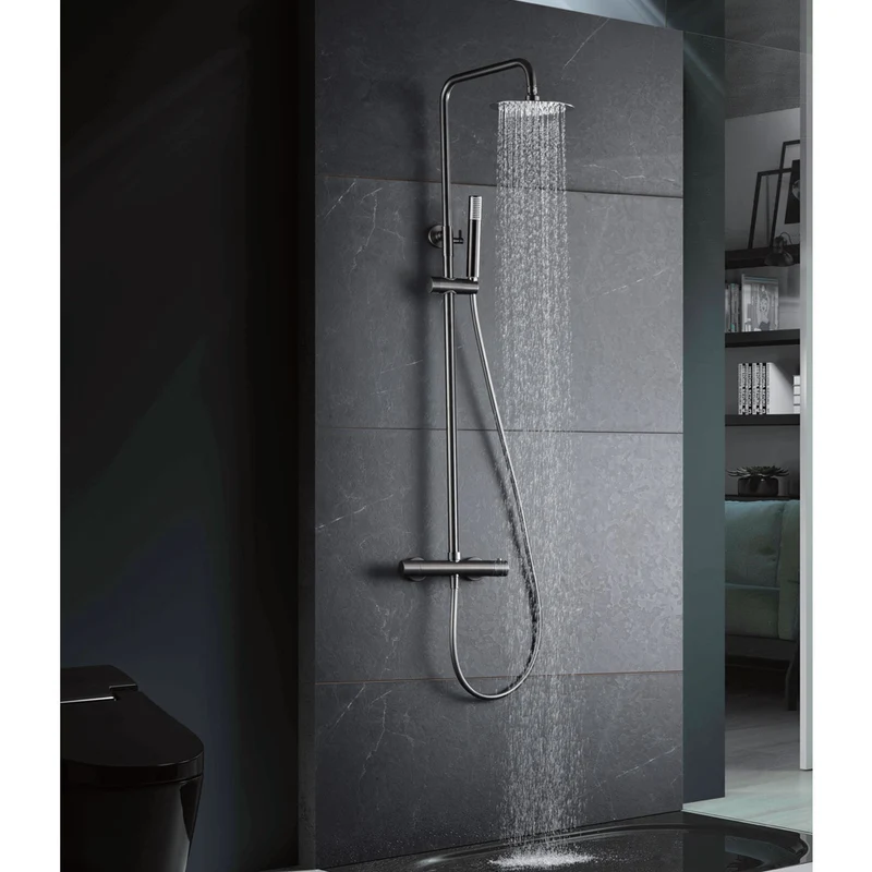 Chicago | Columna de ducha con grifo monomando | Rociador Redondo acero inox. S.304 Ø20 cm | Extraplano Antical