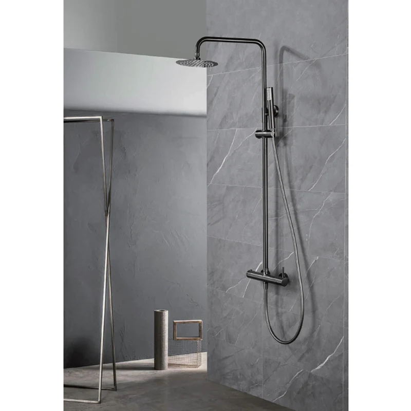 Chicago | Columna de ducha con grifo monomando | Rociador Redondo acero inox. S.304 Ø20 cm | Extraplano Antical