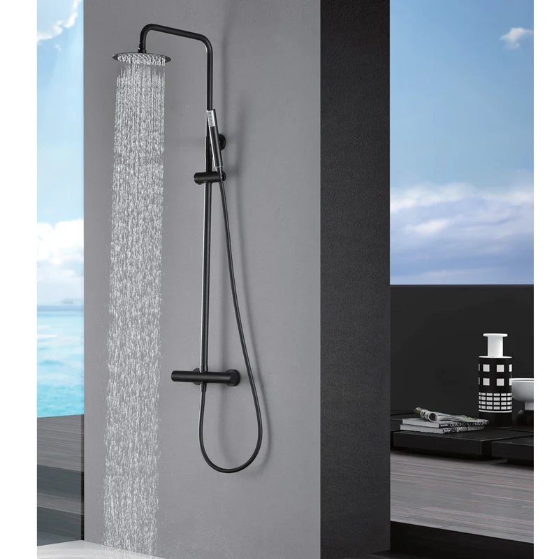 Chicago | Columna de ducha con grifo monomando | Rociador Redondo acero inox. S.304 Ø20 cm | Extraplano Antical