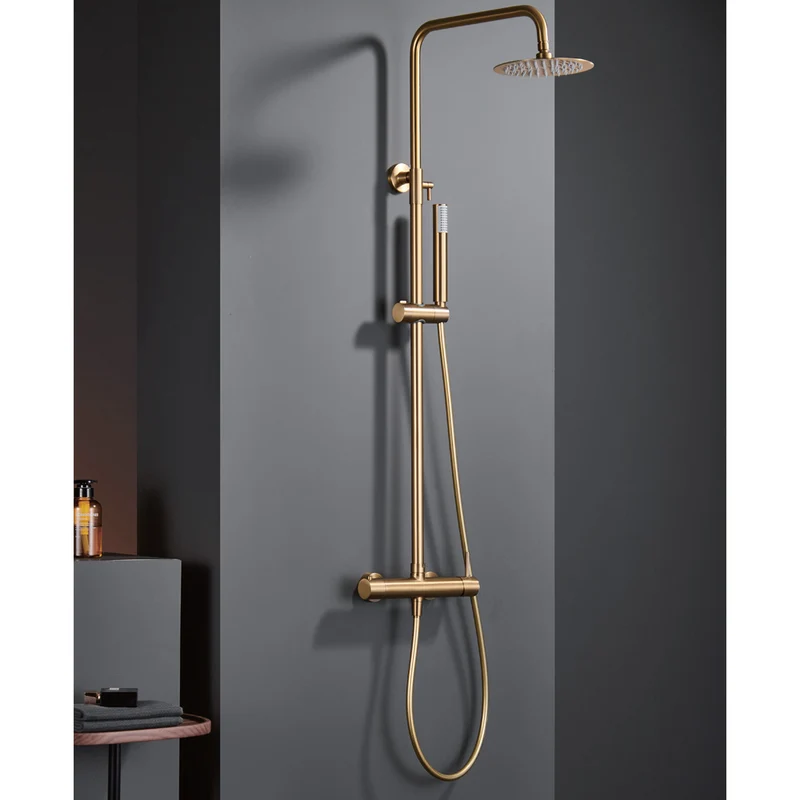 Chicago | Columna de ducha con grifo monomando | Rociador Redondo acero inox. S.304 Ø20 cm | Extraplano Antical