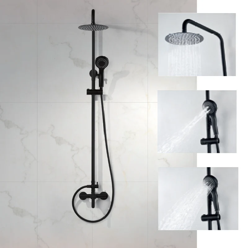Seattle | Columna de ducha con grifo monomando | Rociador Redondo acero inox. S.304 Ø20 cm | Extraplano Antical