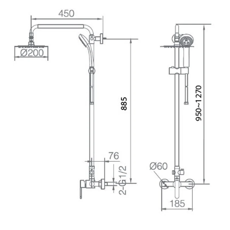 Seattle | Columna de ducha con grifo monomando | Rociador Redondo acero inox. S.304 Ø20 cm | Extraplano Antical