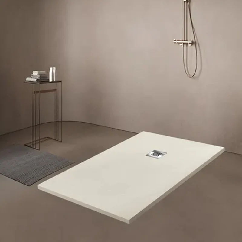 Iowa | Plato de Ducha de Resina Extraplano Antideslizante | Válvula de Desagüe y Rejilla | Pizarra Suave | Beige