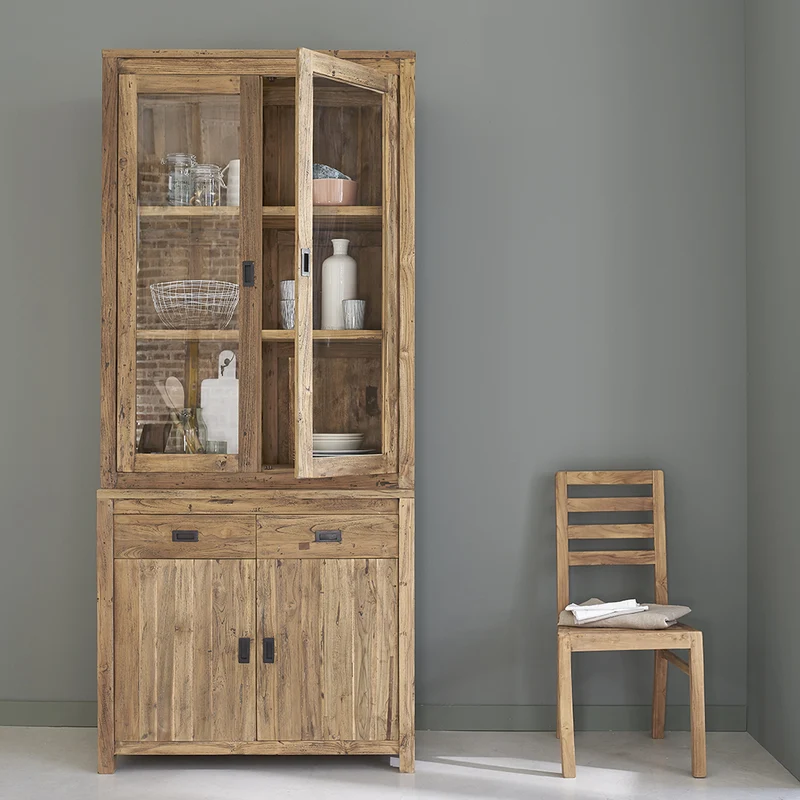 Vitrina de teca maciza reciclada de 100 cm