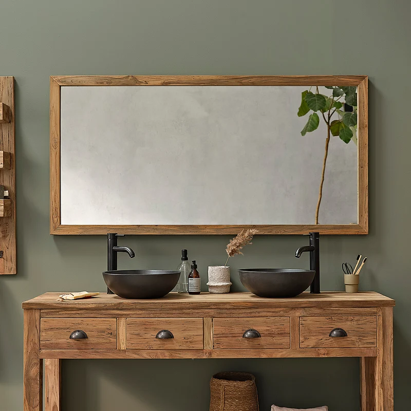 Espejo rectangular de teca maciza reciclada de 160x80 cm