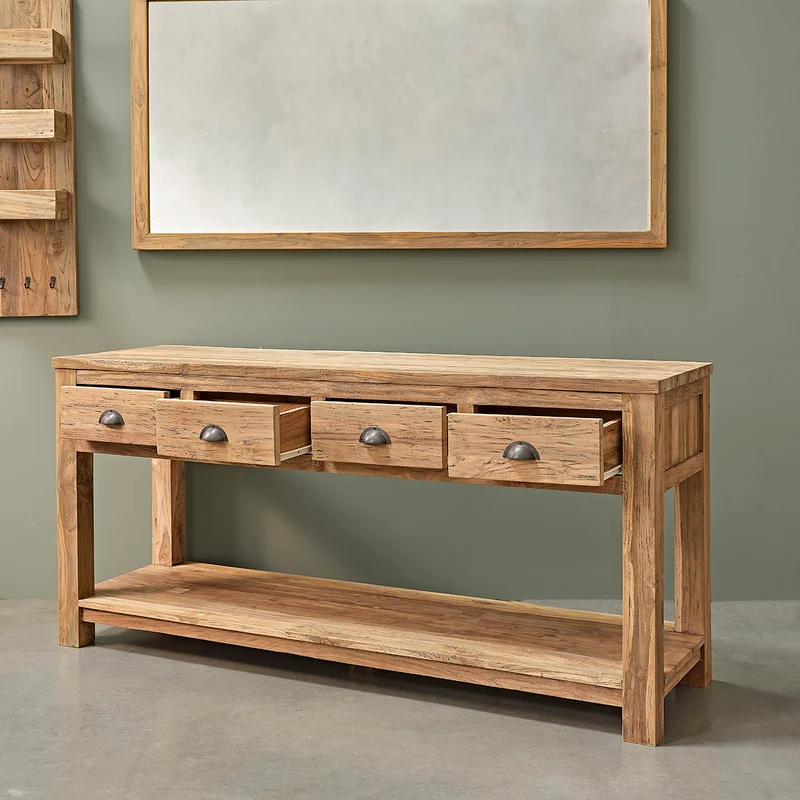 Espejo rectangular de teca maciza reciclada de 160x80 cm