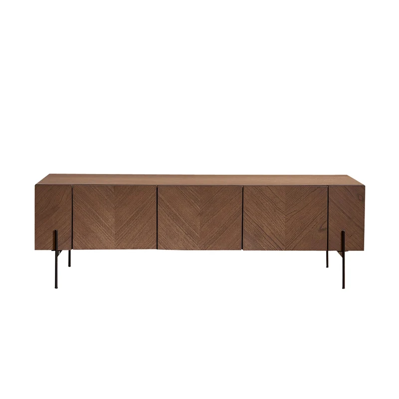 Mueble de TV de mindi macizo y metal acabado nogal 160 cm