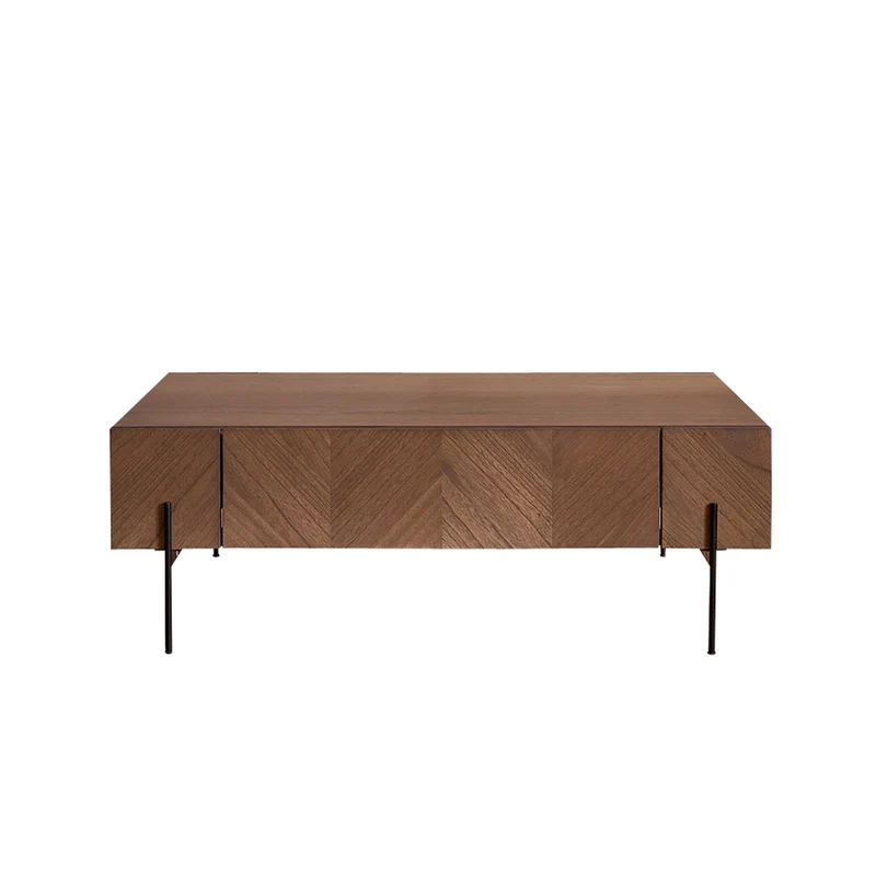 Mesa de centro de mindi macizo y metal acabado nogal 120 cm