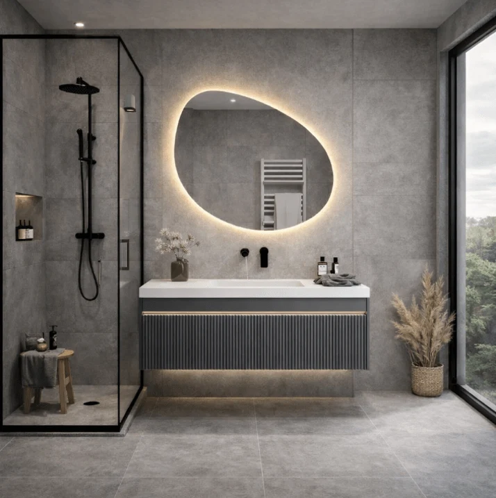 Mueble de baño 1 cajón con lavabo y espejo led Lendin 100cm
