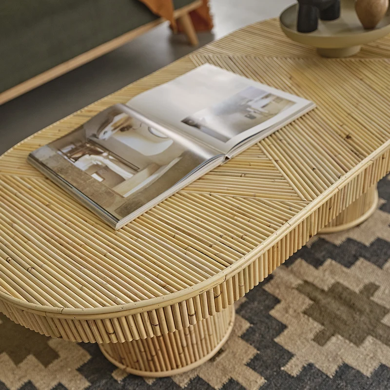 Mesa de centro de caña de ratán 120 cm