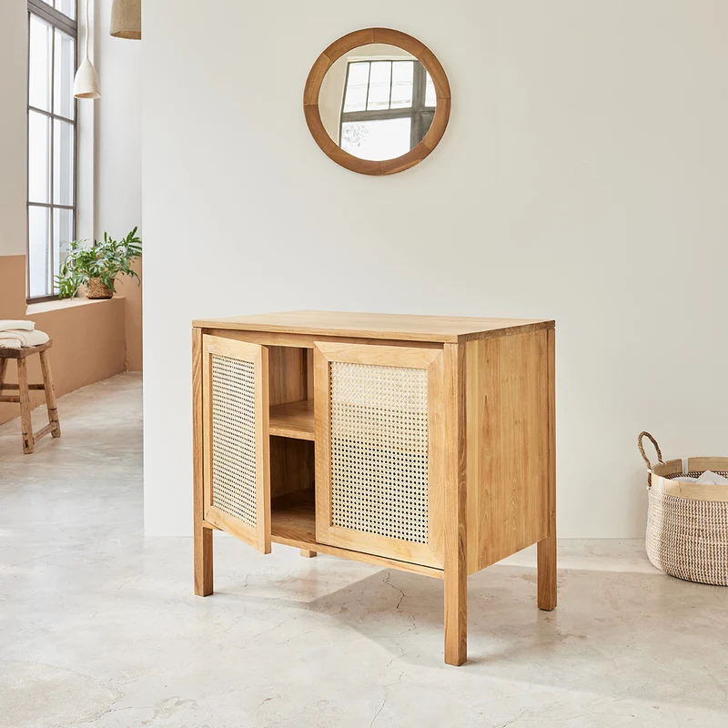 Mueble de lavabo de teca maciza y rejilla 90 cm
