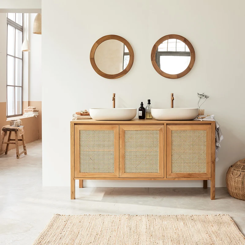 Mueble de lavabo de teca maciza y rejilla 145 cm