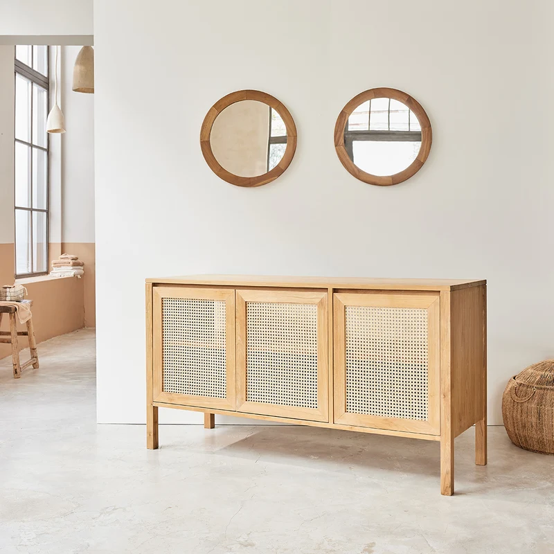 Mueble de lavabo de teca maciza y rejilla 145 cm