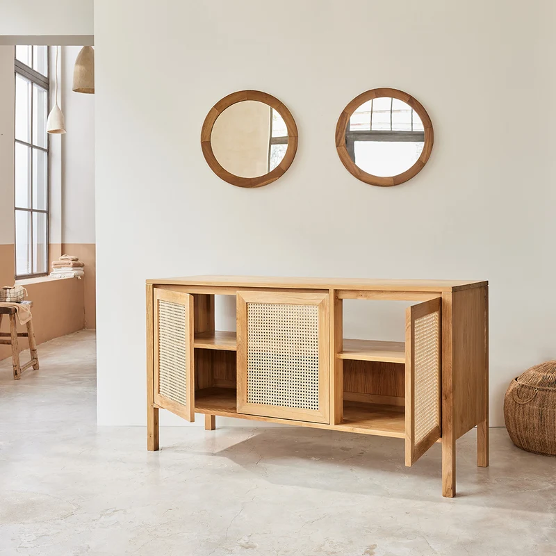 Mueble de lavabo de teca maciza y rejilla 145 cm