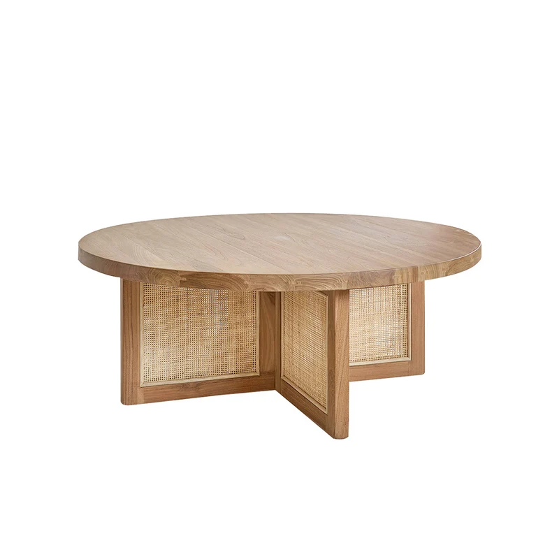 Mesa de centro de teca maciza pata rejilla Ø 100 cm