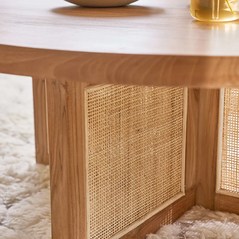 Mesa de centro de teca maciza pata rejilla Ø 100 cm