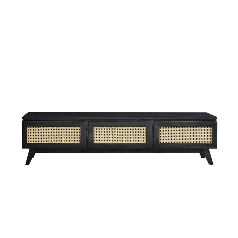 Mueble de TV de mindi macizo y rejilla negro 160 cm