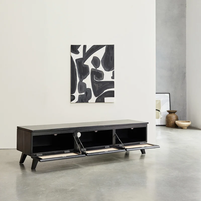 Mueble de TV de mindi macizo y rejilla negro 160 cm