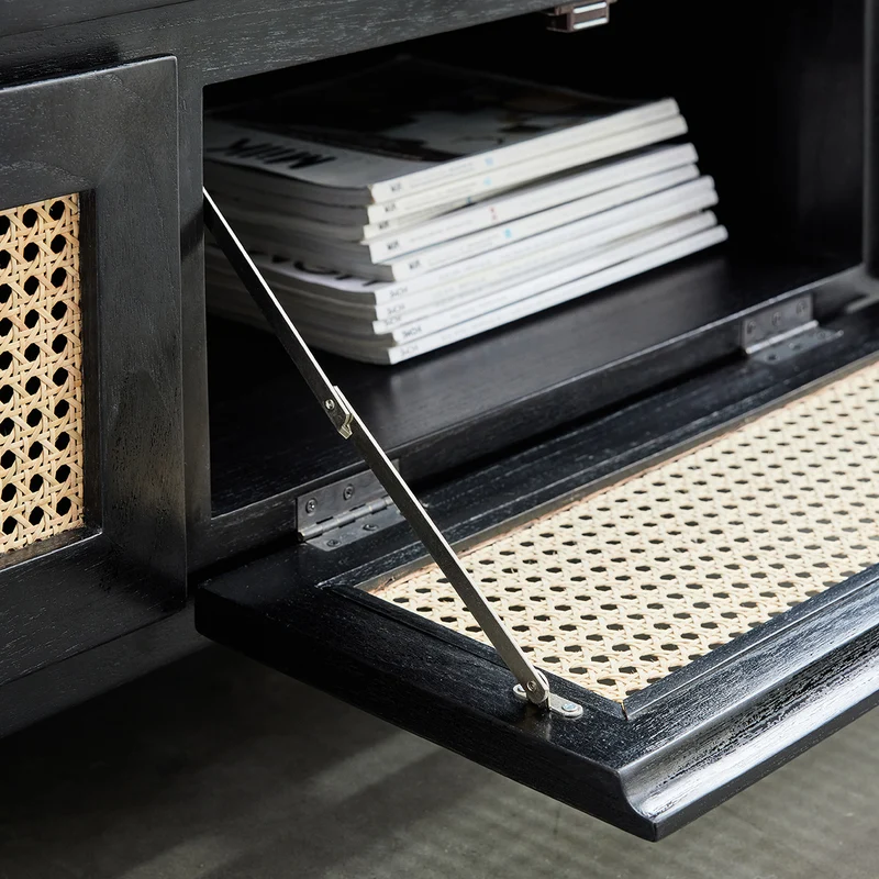 Mueble de TV de mindi macizo y rejilla negro 160 cm