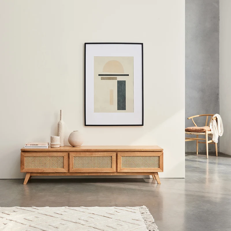 Mueble de TV de mindi macizo y rejilla 160 cm