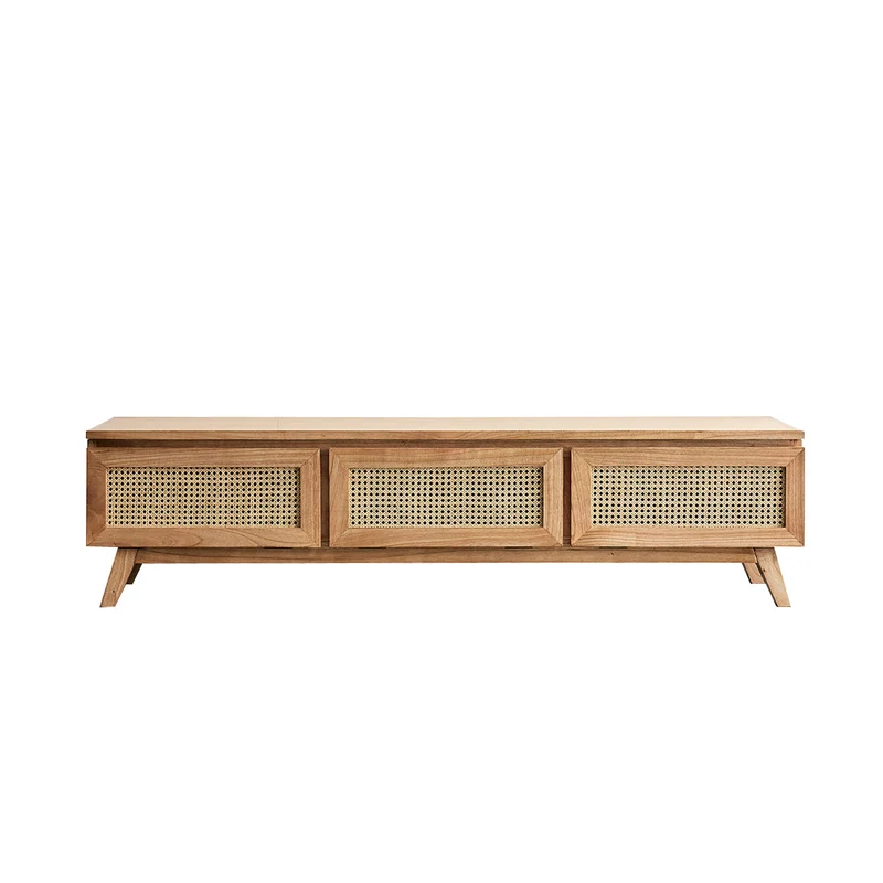 Mueble de TV de mindi macizo y rejilla 160 cm