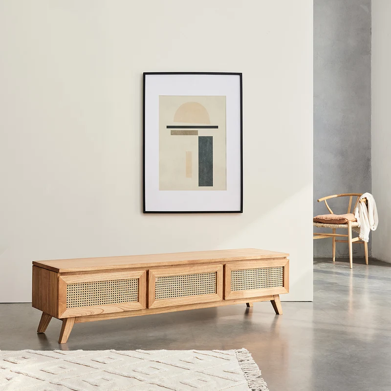 Mueble de TV de mindi macizo y rejilla 160 cm