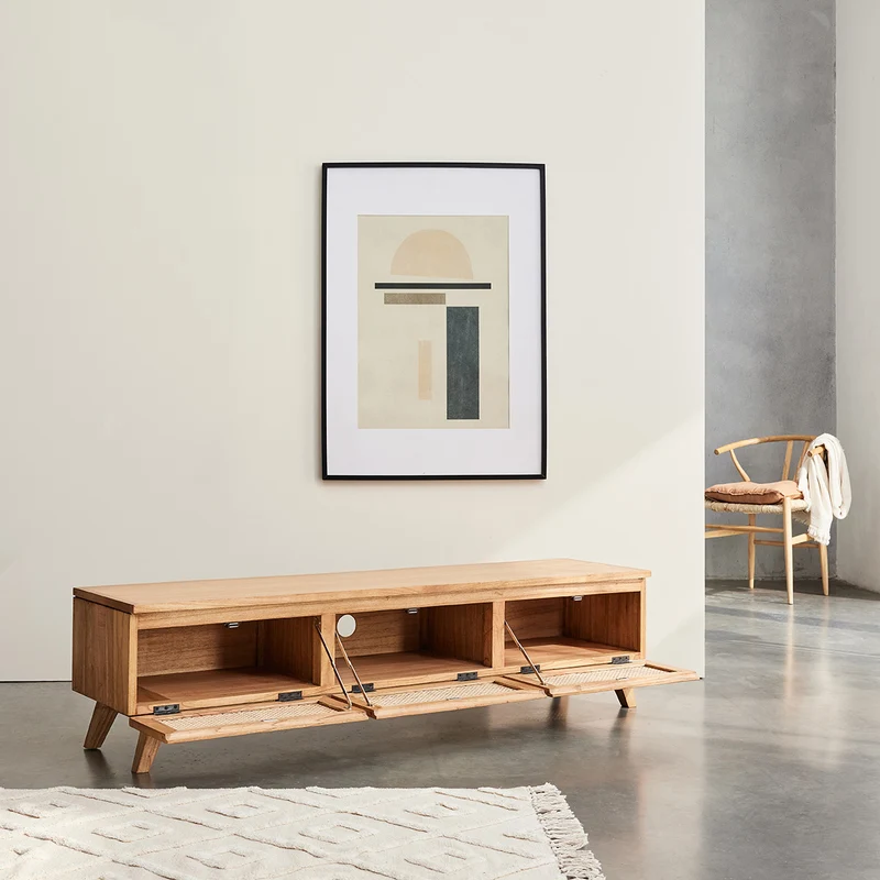 Mueble de TV de mindi macizo y rejilla 160 cm