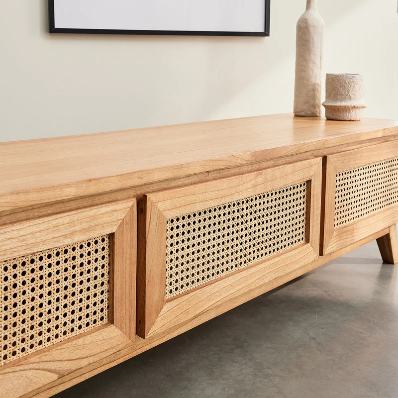 Mueble de TV de mindi macizo y rejilla 160 cm