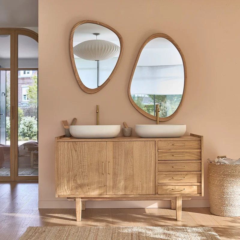 Mueble de lavabo de mindi macizo 135 cm