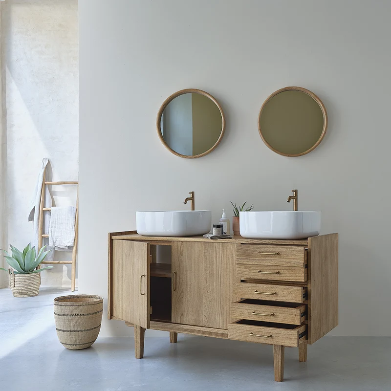 Mueble de lavabo de mindi macizo 135 cm