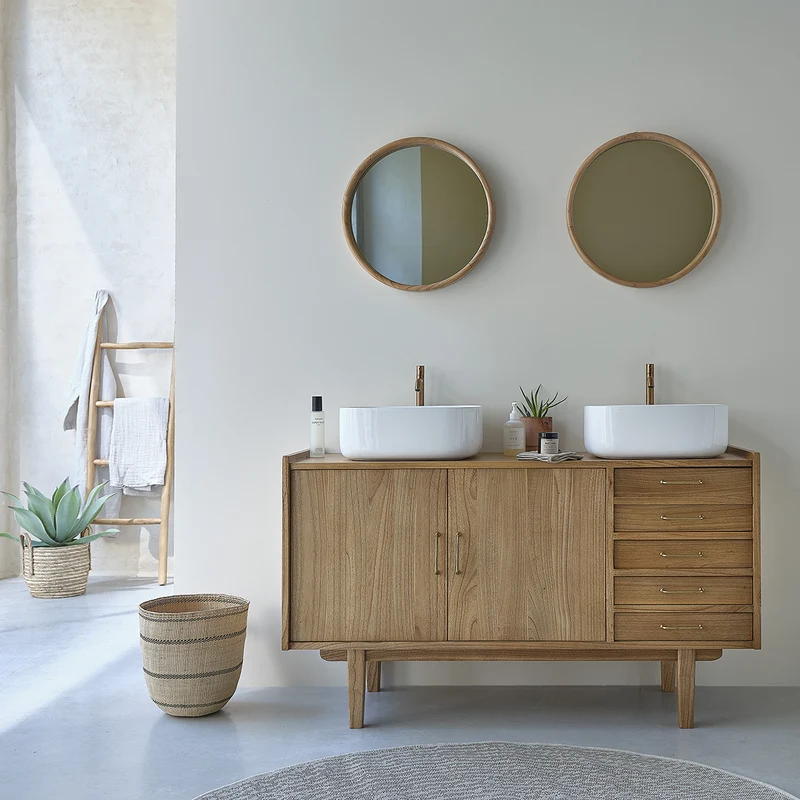 Mueble de lavabo de mindi macizo 135 cm