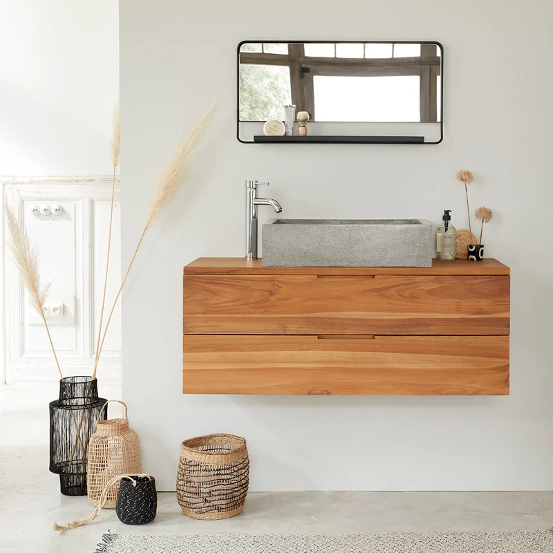 Mueble de lavabo de teca maciza suspendido 115 cm