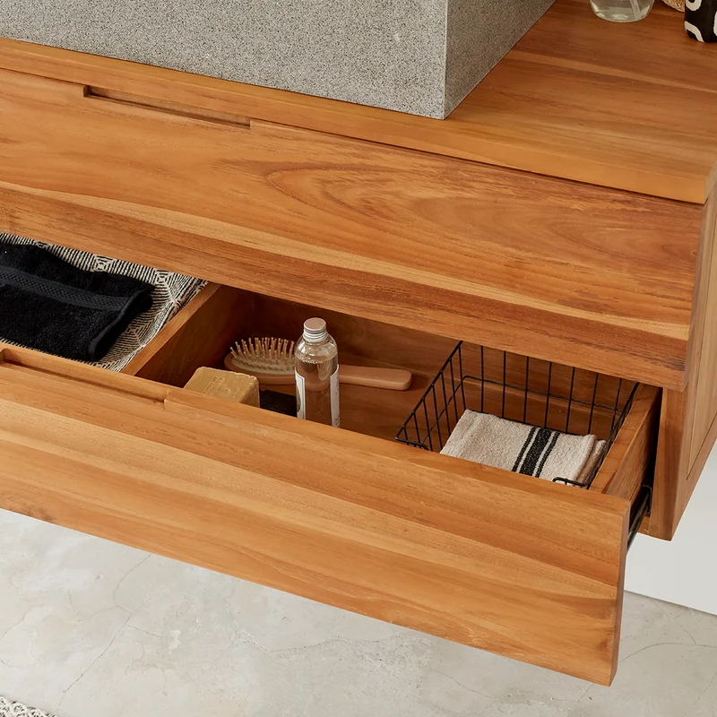 Mueble de lavabo de teca maciza suspendido 115 cm