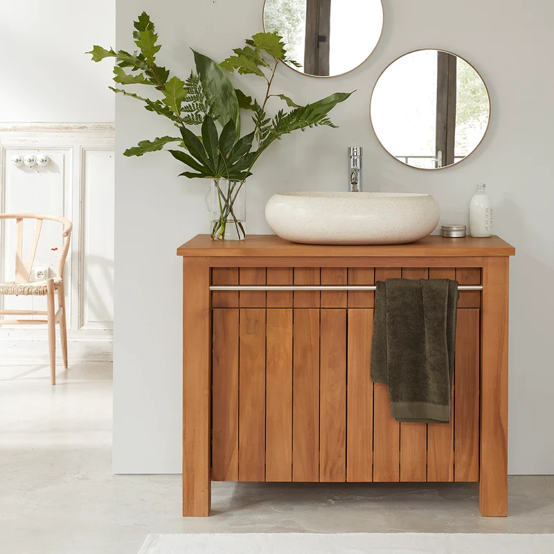 Mueble de lavabo de teca maciza 105 cm
