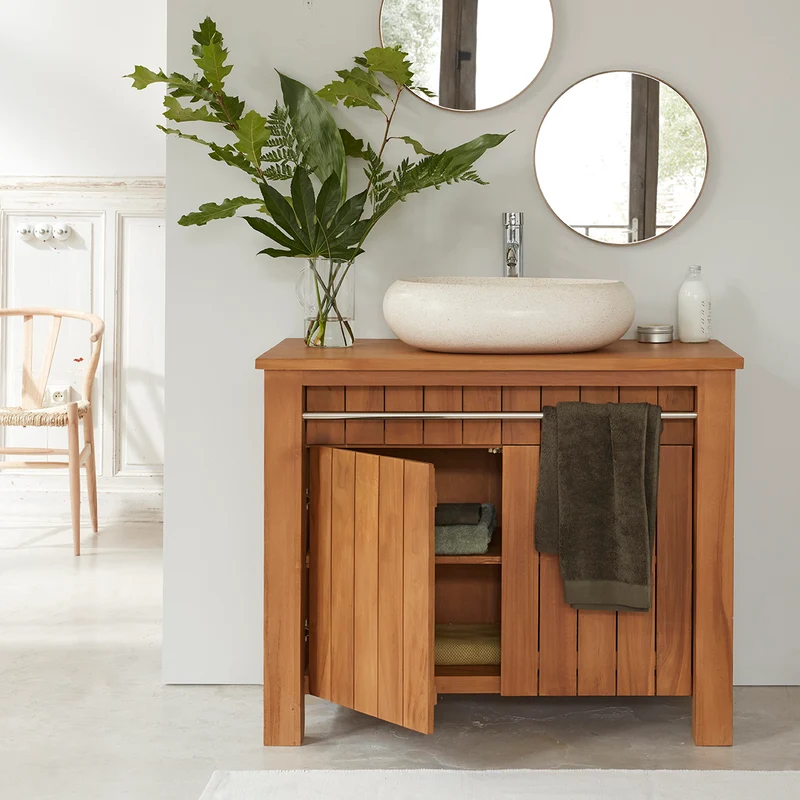 Mueble de lavabo de teca maciza 105 cm