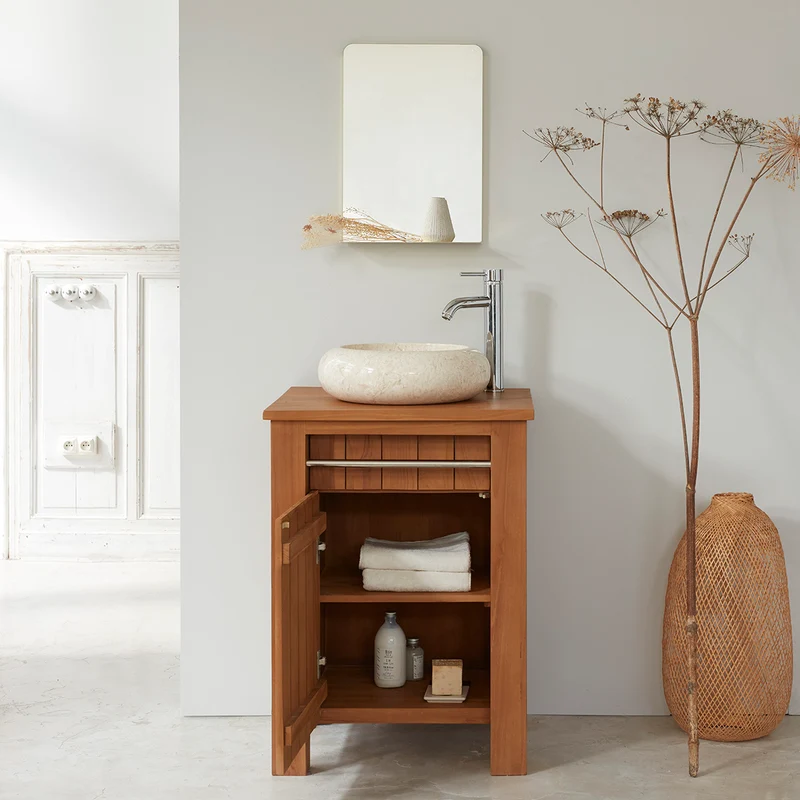 Mueble de lavabo de teca maciza 60 cm