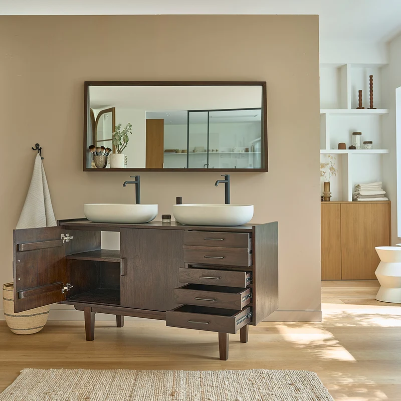 Mueble de baño de mindi macizo 135 cm cajones