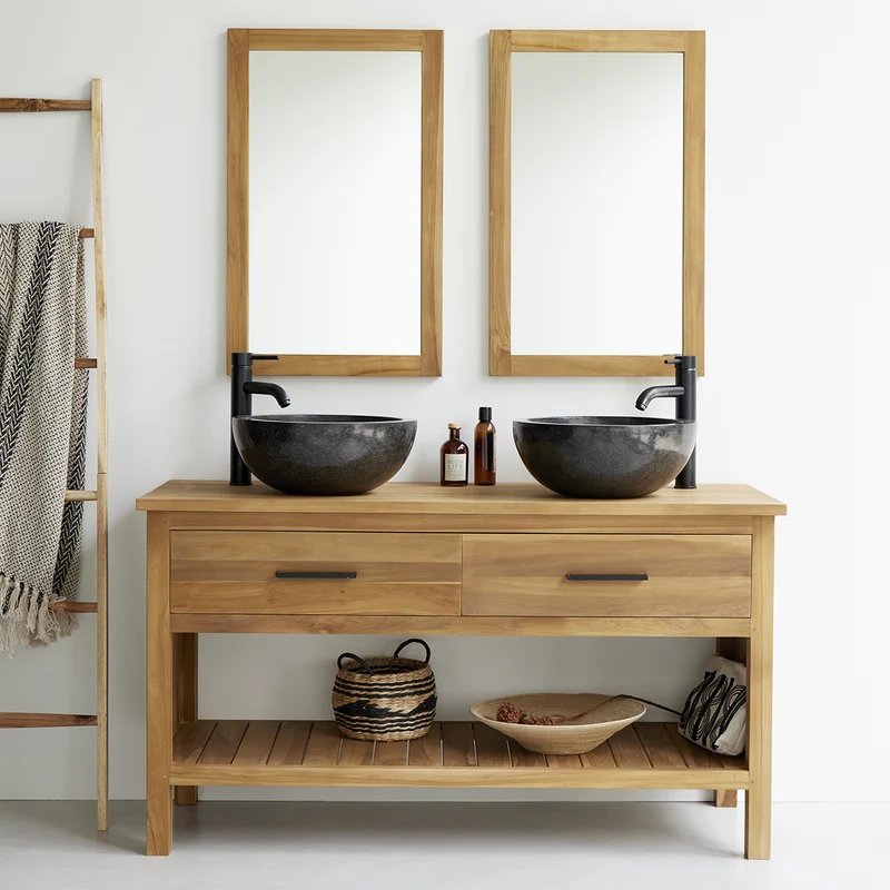 Mueble de lavabo de teca maciza 135 cm