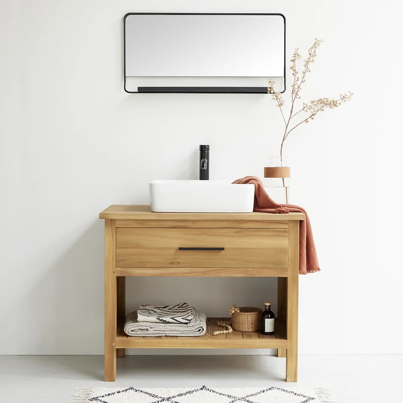 Mueble de lavabo de teca maciza 90 cm