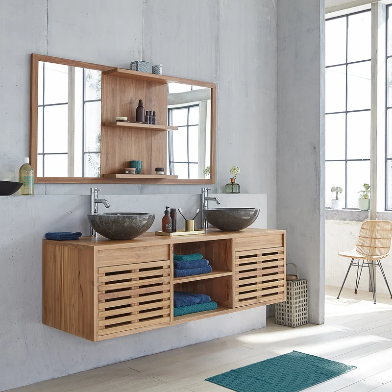 Mueble de lavabo de teca maciza suspendido 160 cm