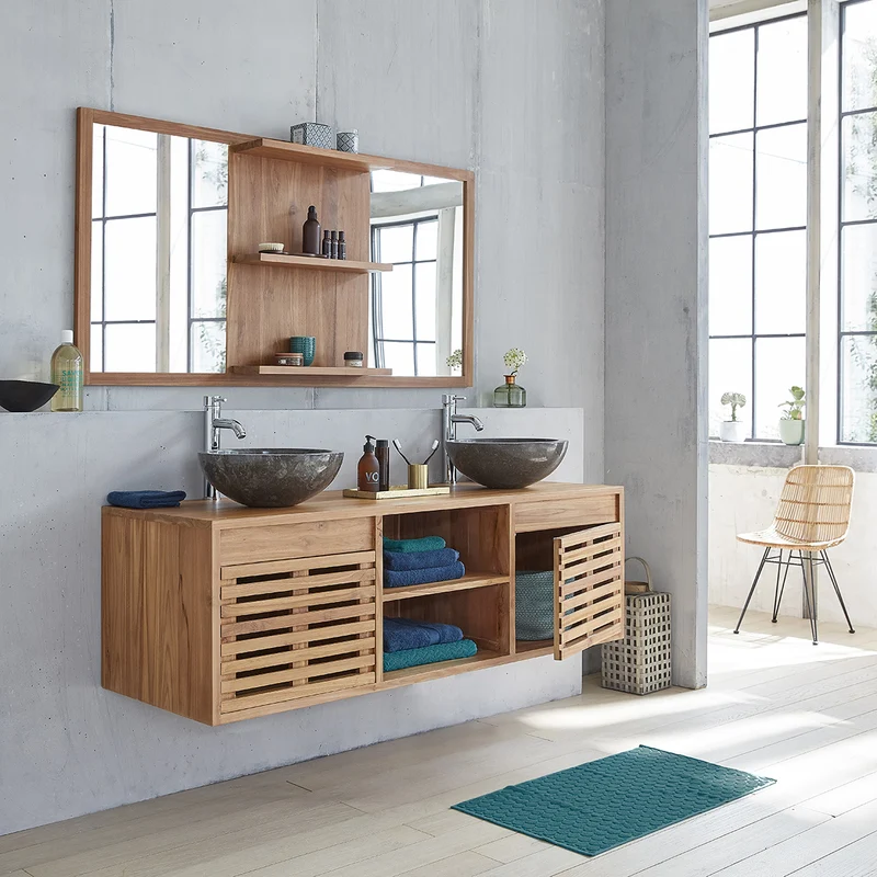 Mueble de lavabo de teca maciza suspendido 160 cm