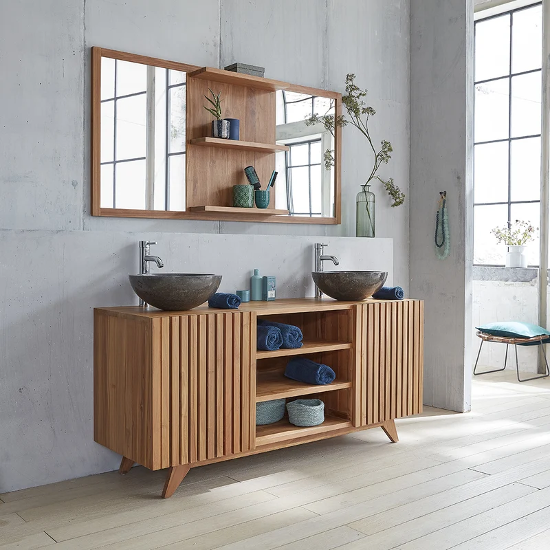 Mueble de lavabo de teca maciza 160 cm con listones