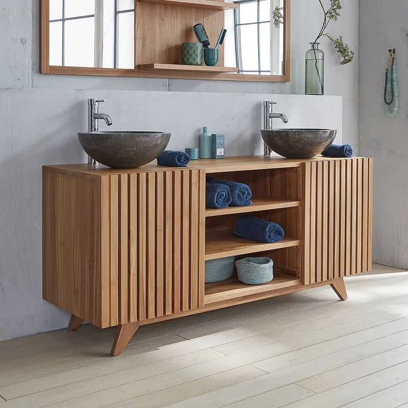 Mueble de lavabo de teca maciza 160 cm con listones
