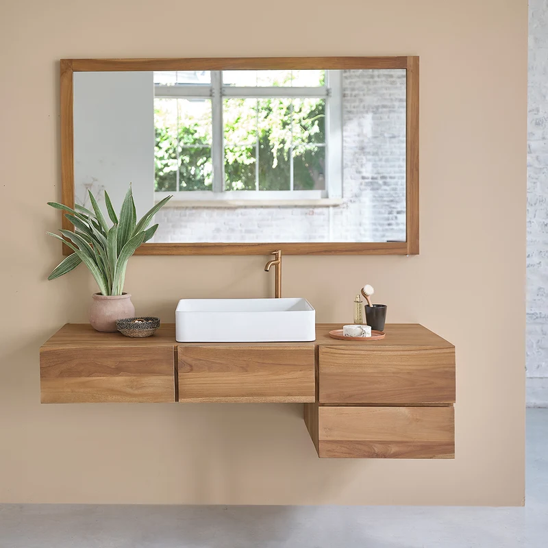 Mueble de lavabo de teca maciza suspendido 145 cm